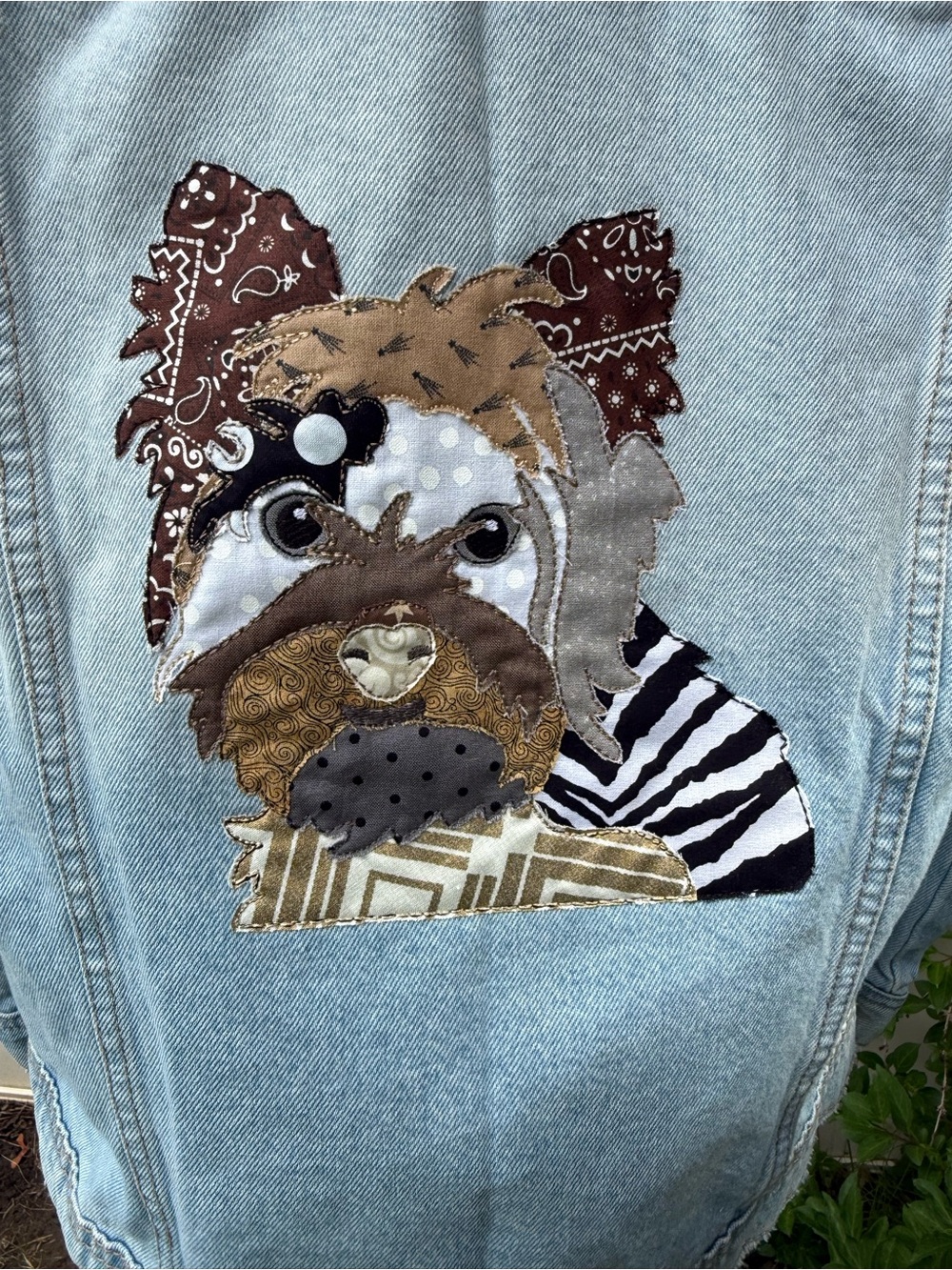 Sz M-L Embroidered Applique Patchwork Terrier Dog Denim Jacket Customize w/name